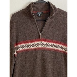 Vintage J. Crew Men's Brown Lambs Wool Pullover Aztec Sweater Size Large